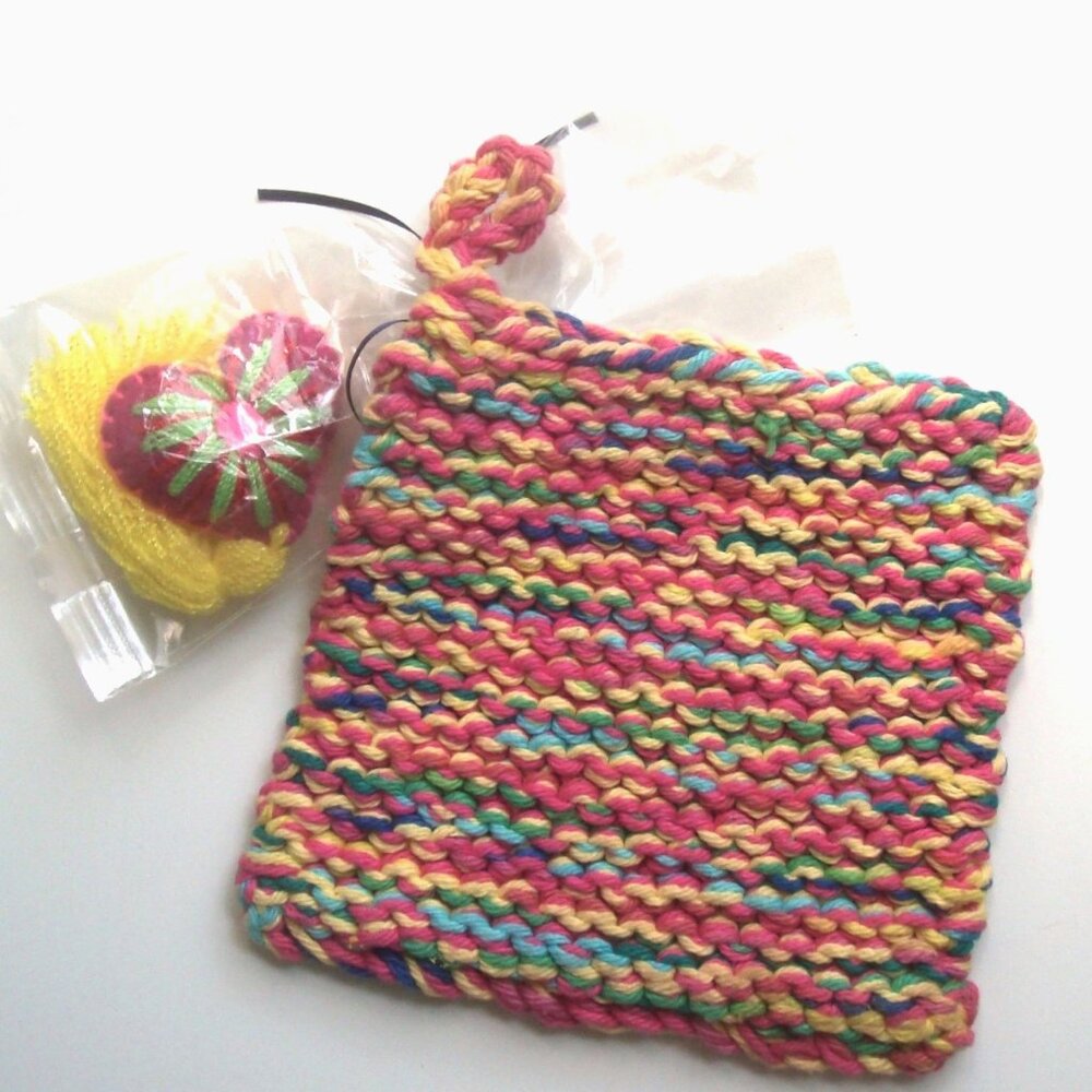 Cottagecore Handmade Potholder & Soft Heart Tassel Ornament Multicolor